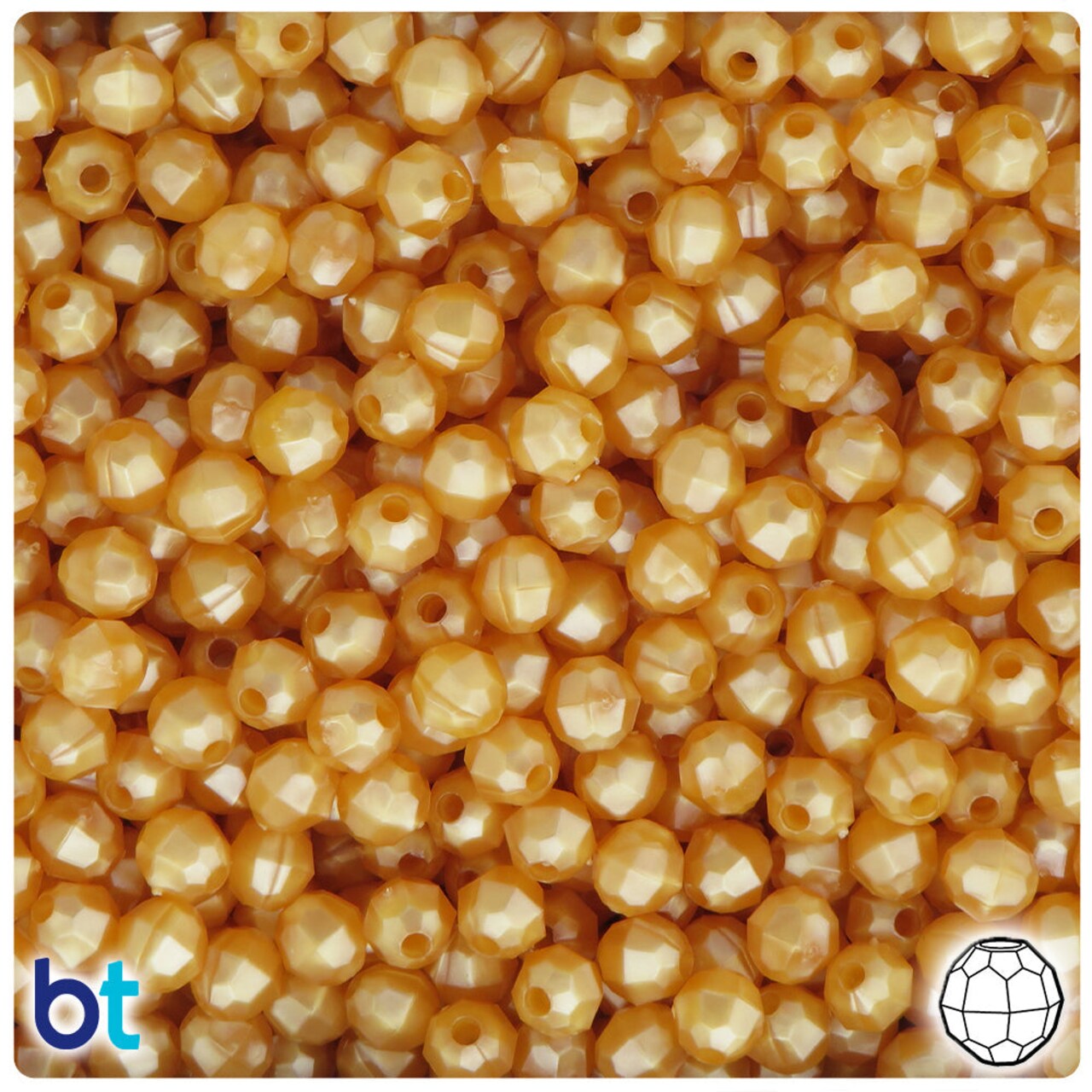 BeadTin Gold Pearl 6mm Faceted Round Plastic Craft Beads (600pcs)